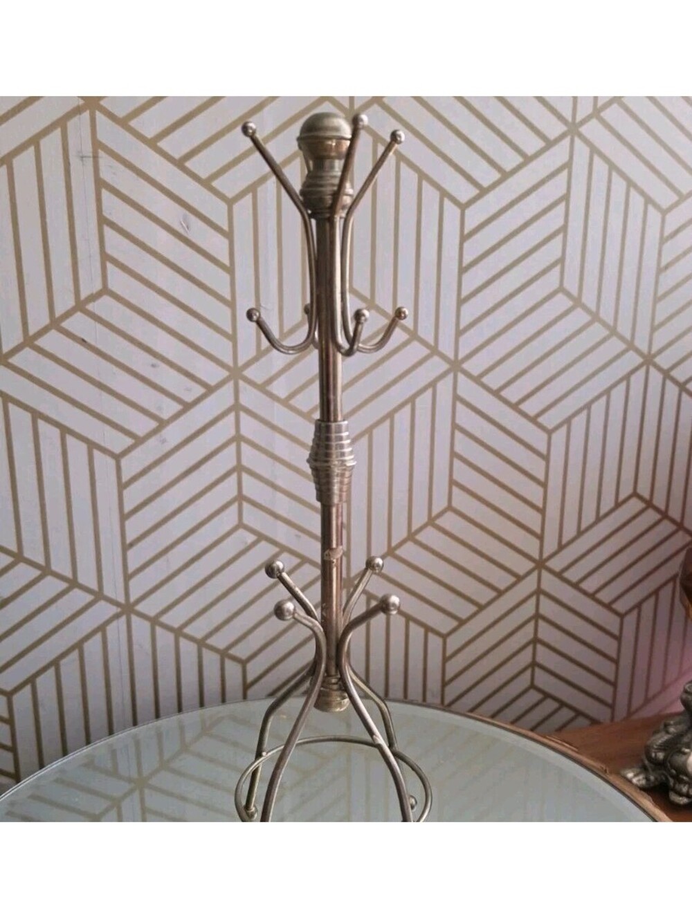 Vintage Miniature Brass Coat Rack / Jewelry Stand /Necklace Hanger 12"